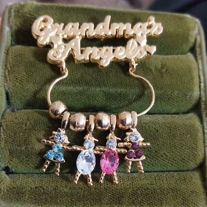 Grandma's Angels Convertible Brooch Pendant Crystal Charms